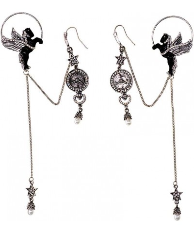 Steampunk Angle Earcuff Gothic Star Drop Crystal Time Vintage Retro Earrings Wrap Chain Gothic for Women $9.55 Earrings