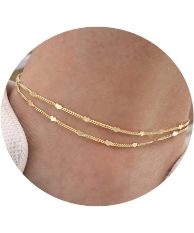 Layered Ankle Bracelets for Women Girls Dainty 18k Gold Plated Anklet Minimalist Summer Beach Heart Ankle Bracelet beaded Pea...