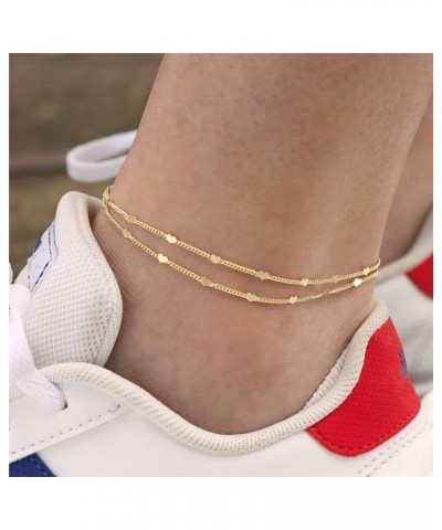 Layered Ankle Bracelets for Women Girls Dainty 18k Gold Plated Anklet Minimalist Summer Beach Heart Ankle Bracelet beaded Pea...