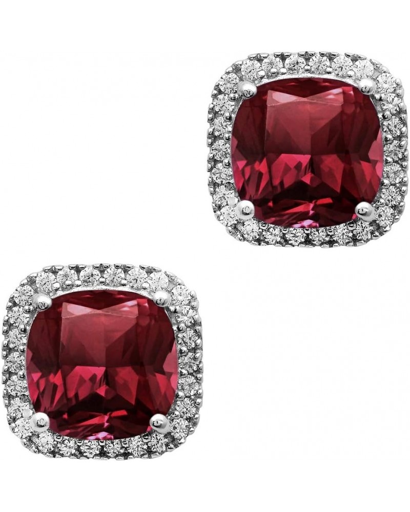 Multi Choice Cushion Shape Gemstone 925 Sterling Silver Solitaire Accents Stud For Women red cz $19.60 Earrings