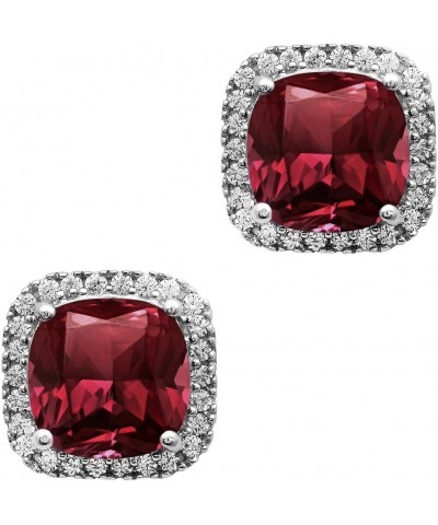 Multi Choice Cushion Shape Gemstone 925 Sterling Silver Solitaire Accents Stud For Women red cz $19.60 Earrings