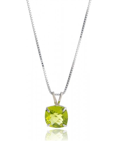 925 Sterling Silver 8mm Cushion Cut Birthstone Solitaire Pendant Necklace for Women with 18 inch Box Chain Peridot $35.17 Nec...