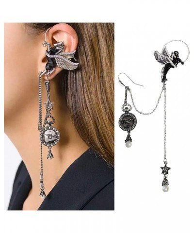 Steampunk Angle Earcuff Gothic Star Drop Crystal Time Vintage Retro Earrings Wrap Chain Gothic for Women $9.55 Earrings