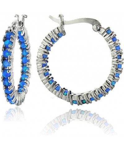 Sterling Silver Synthetic Opal Inside-Out Hoop Earrings for Women Girls Blue $23.50 Earrings