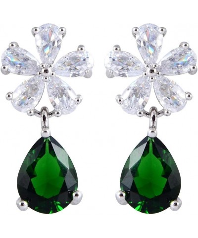 Dangle Drop Pierced Earrings with Pear Cut CZ [5 Colors available] in White Gold Plated, Simple Modern Elegant Green $7.94 Ea...