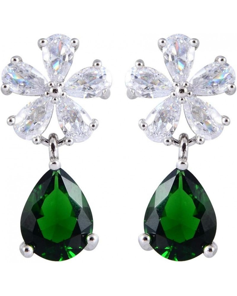 Dangle Drop Pierced Earrings with Pear Cut CZ [5 Colors available] in White Gold Plated, Simple Modern Elegant Green $7.94 Ea...