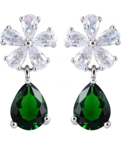 Dangle Drop Pierced Earrings with Pear Cut CZ [5 Colors available] in White Gold Plated, Simple Modern Elegant Green $7.94 Ea...