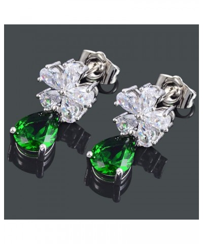 Dangle Drop Pierced Earrings with Pear Cut CZ [5 Colors available] in White Gold Plated, Simple Modern Elegant Green $7.94 Ea...