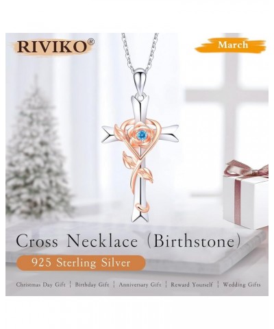 925 Sterling Silver Cross Birthstone Necklace for Women Cross Rose Pendant Necklaces Trendy Christmas New Year Valentine's Da...