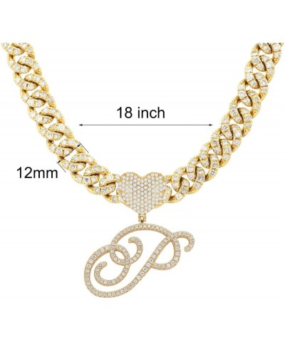 Initial Necklaces Silver Cuban Link Chain for Women Iced Out Chain with Heart Letter Pendants Custom Chain Name Necklace Hip ...