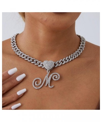 Initial Necklaces Silver Cuban Link Chain for Women Iced Out Chain with Heart Letter Pendants Custom Chain Name Necklace Hip ...