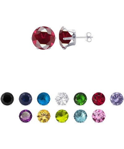 10mm Round Cubic Zirconia Prong Set 925 Sterling Silver Stud Earrings for Women 12mm Ruby $9.51 Earrings