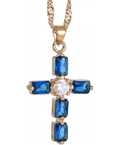 Cross Pendant with 18" Chain & Rectangular Cut CZ [6 Colors available] in Yellow Gold Plated, Simple Modern Elegant Blue $8.9...