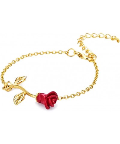 Rose Flower Bracelet for Women Red Rose Chain Bracelet Charm Romantic Flower Bracelet Link Fashion Valentine's Day Lover Coup...