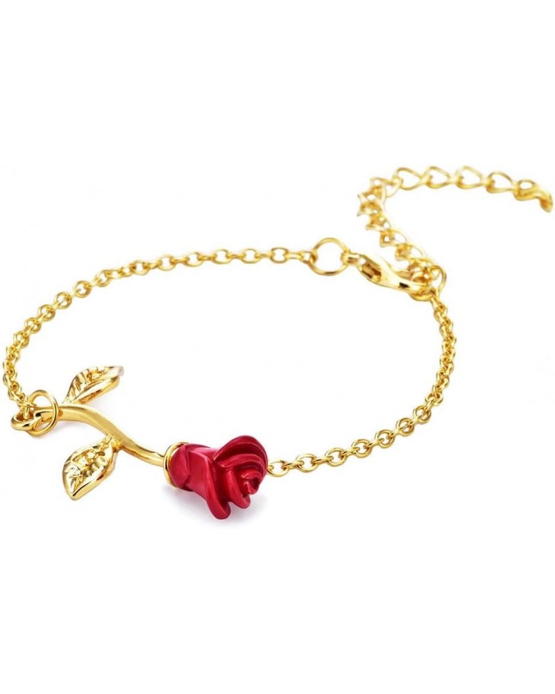 Rose Flower Bracelet for Women Red Rose Chain Bracelet Charm Romantic Flower Bracelet Link Fashion Valentine's Day Lover Coup...