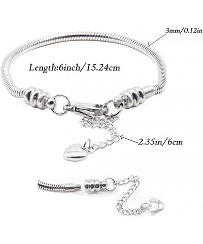 Women Girls European Charm Bracelet Stainless Steel 3mm Snake Chain Bracelet Fits Charms Bead 6"-10 6 Inches $7.43 Bracelets