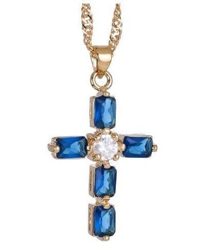 Cross Pendant with 18" Chain & Rectangular Cut CZ [6 Colors available] in Yellow Gold Plated, Simple Modern Elegant Blue $8.9...