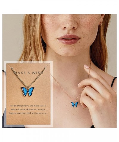 Fashion Butterfly Necklace Dream Bohemiar Metal Pendant Transparent Animal Necklace Ladies Jewelry Pendant Gift Clavicle Blue...