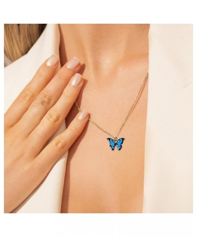 Fashion Butterfly Necklace Dream Bohemiar Metal Pendant Transparent Animal Necklace Ladies Jewelry Pendant Gift Clavicle Blue...