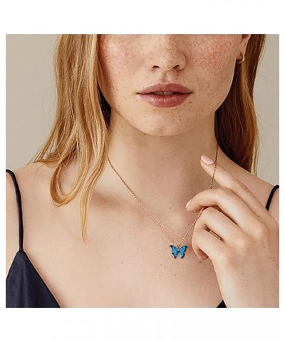 Fashion Butterfly Necklace Dream Bohemiar Metal Pendant Transparent Animal Necklace Ladies Jewelry Pendant Gift Clavicle Blue...