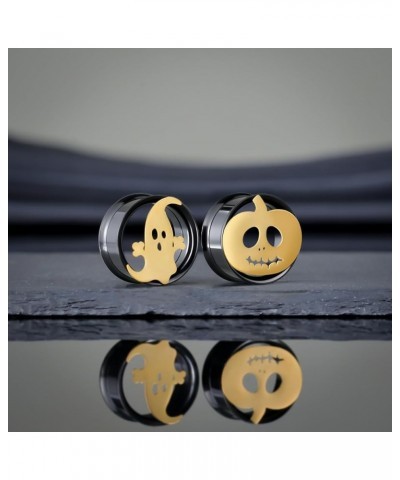 Double Flared Eyelet Ear Tunnels, Skull Man and Lady Matched Gauges for Ears, Screw Back Plugs Stretchers. S8619H 9/16"(14mm)...