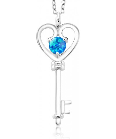 Heart Key Pendant Necklace For Women | 925 Sterling Silver | Round 5MM | Gemstone Birthstone | With 18 Inch Silver Chain Opal...