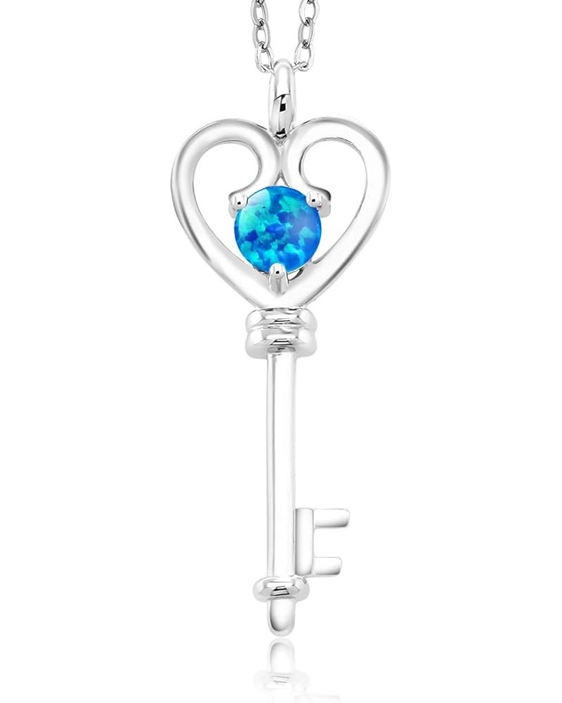 Heart Key Pendant Necklace For Women | 925 Sterling Silver | Round 5MM | Gemstone Birthstone | With 18 Inch Silver Chain Opal...