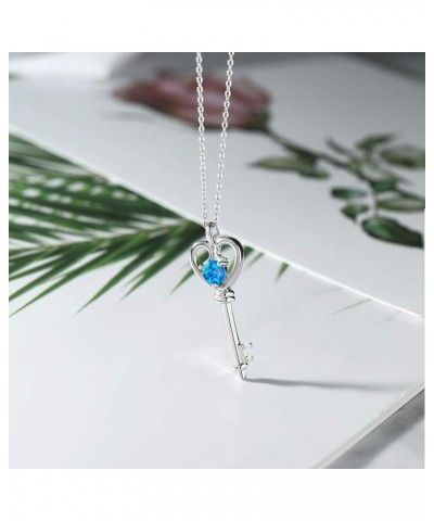 Heart Key Pendant Necklace For Women | 925 Sterling Silver | Round 5MM | Gemstone Birthstone | With 18 Inch Silver Chain Opal...