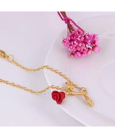 Rose Flower Bracelet for Women Red Rose Chain Bracelet Charm Romantic Flower Bracelet Link Fashion Valentine's Day Lover Coup...