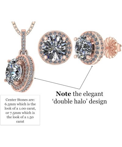 Halo Earring & Necklace Set, Solid Sterling Silver w/Pure Brilliance Zirconia - Hypoallergenic rose gold plated 7.5 Millimete...