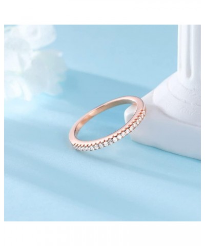 925 Sterling Silver 1.5MM Thin Rose Gold CZ Simulated Diamond Cubic Zirconia Ring Eternity Band Midi Knuckle Finger Engagemen...