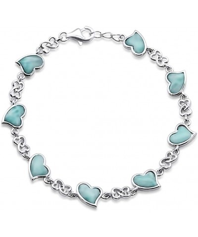 Sterling Silver Natural Larimar Heart Charm Bracelet 7.5" Long $51.30 Bracelets