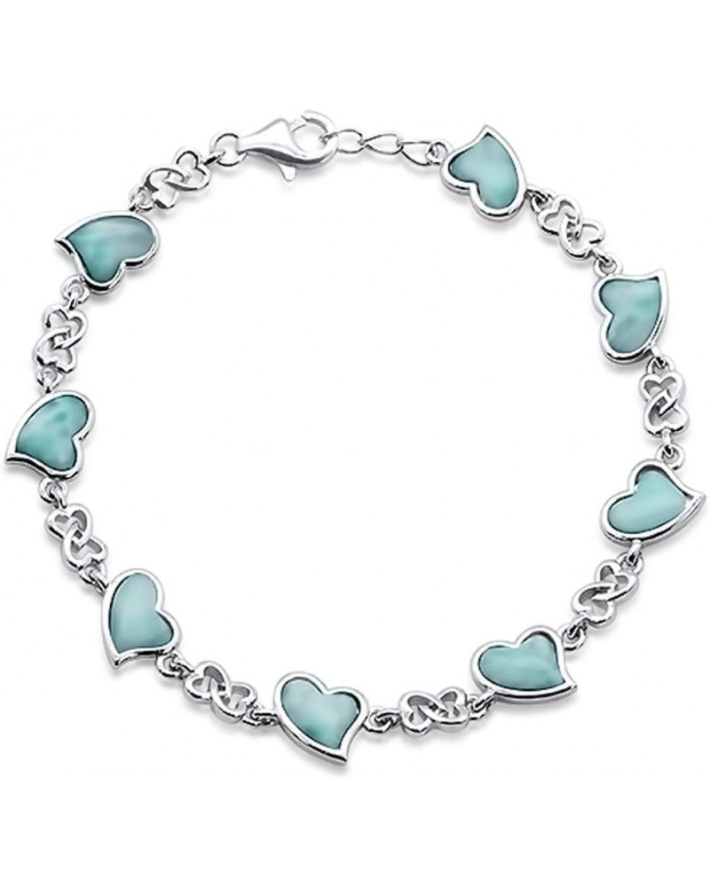 Sterling Silver Natural Larimar Heart Charm Bracelet 7.5" Long $51.30 Bracelets