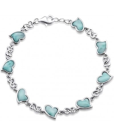 Sterling Silver Natural Larimar Heart Charm Bracelet 7.5" Long $51.30 Bracelets