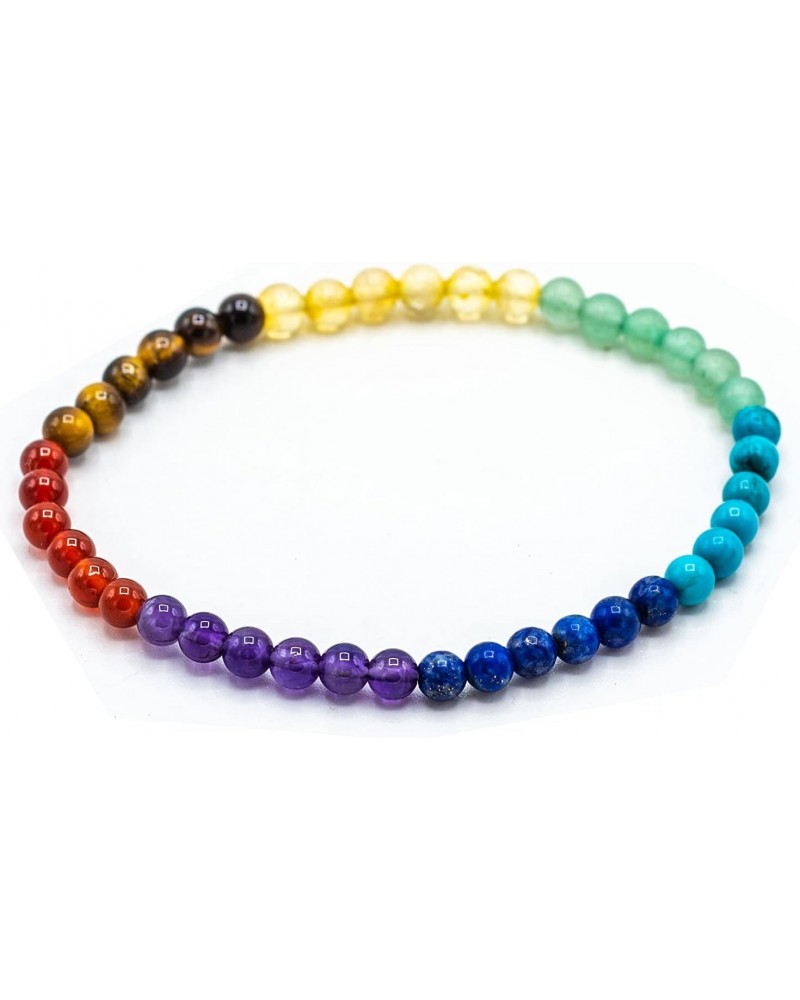 4mm Round Smooth Chakra Stretch Bracelet made with Genuine Stones (Amethyst, Lapis Lazuli Turqioise, Citrine, Tiger's Eye and...