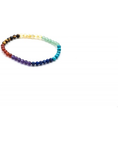 4mm Round Smooth Chakra Stretch Bracelet made with Genuine Stones (Amethyst, Lapis Lazuli Turqioise, Citrine, Tiger's Eye and...