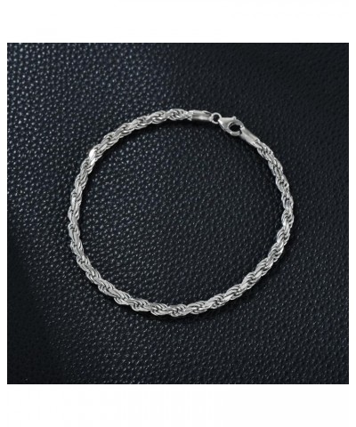 Solid 925 Sterling Silver 2MM/4MM Rope Chain Bracelet for Men Women,with Lobster Claw Clasp,Made in Italy 6.5/7/7.5/8 Inch 7....