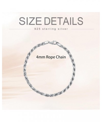 Solid 925 Sterling Silver 2MM/4MM Rope Chain Bracelet for Men Women,with Lobster Claw Clasp,Made in Italy 6.5/7/7.5/8 Inch 7....