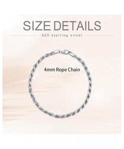 Solid 925 Sterling Silver 2MM/4MM Rope Chain Bracelet for Men Women,with Lobster Claw Clasp,Made in Italy 6.5/7/7.5/8 Inch 7....