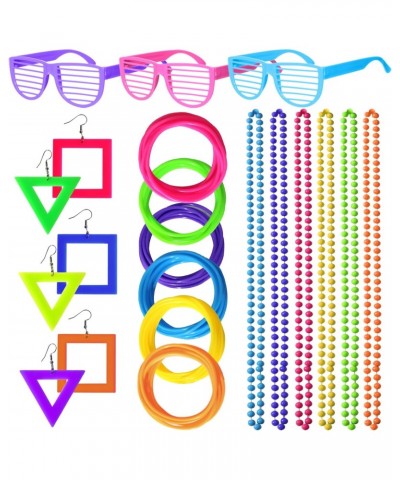 80's Outfit Party Accessories for Women, Including Neon Earrings Necklaces Colorful Rock Pop Star Disco Slap Bracelets Bands ...