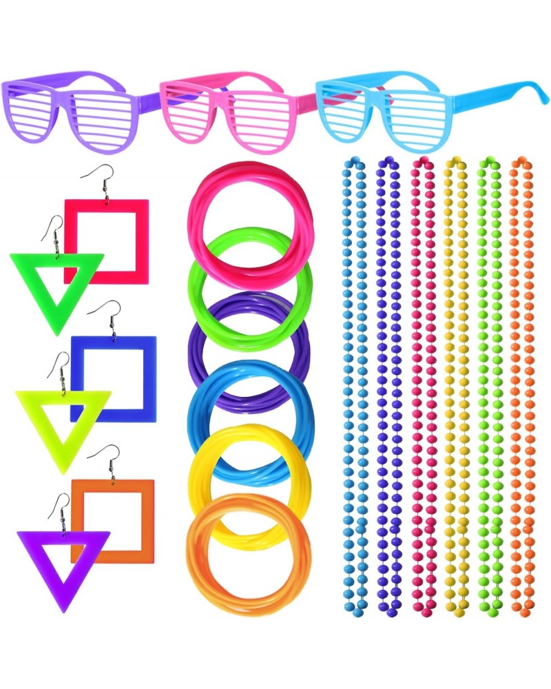 80's Outfit Party Accessories for Women, Including Neon Earrings Necklaces Colorful Rock Pop Star Disco Slap Bracelets Bands ...