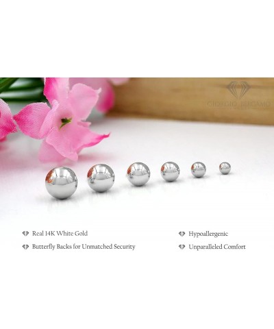 14K White Gold Round Ball Studs 3mm - 10mm, Polished Smooth Earrings for Women, Butterfly Backing, 5mm $26.54 Earrings