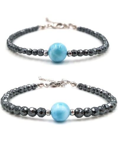 Natural Dominican Blue Green Larimar Hematite Beads 2pcs Bracelet with Clasp $14.83 Bracelets