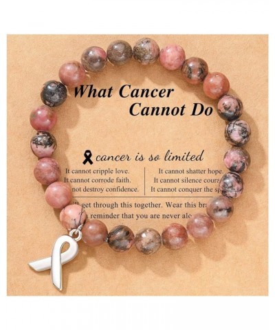 Breast Cancer Awareness Bracelets Inspirational Encouragement Gifts Natural Stone Bead Ribbon Charm Bracelet for Women Girls ...