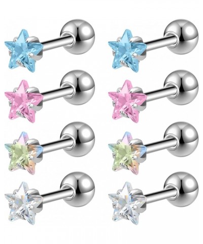 4 Pairs Shiny Cubic Zirconia Cartilage Earrings 16G Surgical Steel Stud Earrings Tragus Helix Conch Ear Piercing Sets CZ-Shap...