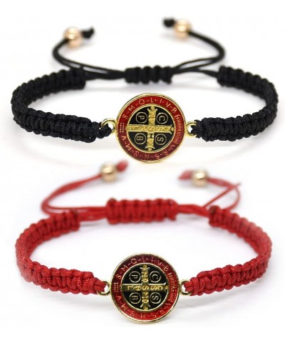 Catholic Saint Benedict Cross String Bracelet Handmade Adjustable Religious Faith Bracelet for Women Men Black Red $5.82 Brac...