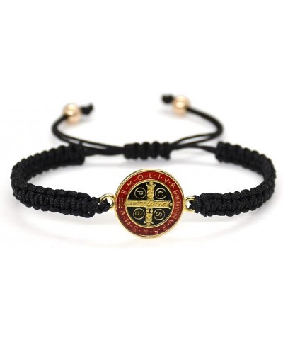 Catholic Saint Benedict Cross String Bracelet Handmade Adjustable Religious Faith Bracelet for Women Men Black Red $5.82 Brac...