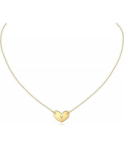 Gold Initial Heart Necklace for Women Girls,18K Gold Plated Necklace Gifts for Women Girls Kids Jewelry V $7.13 Necklaces