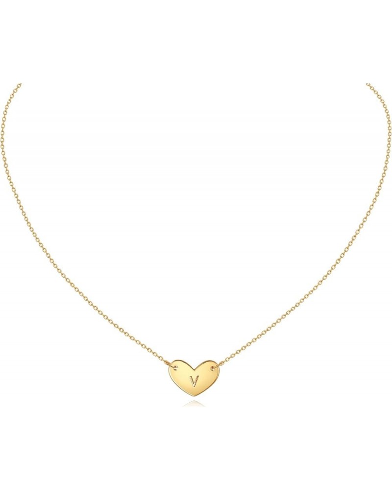 Gold Initial Heart Necklace for Women Girls,18K Gold Plated Necklace Gifts for Women Girls Kids Jewelry V $7.13 Necklaces