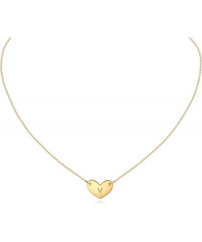 Gold Initial Heart Necklace for Women Girls,18K Gold Plated Necklace Gifts for Women Girls Kids Jewelry V $7.13 Necklaces